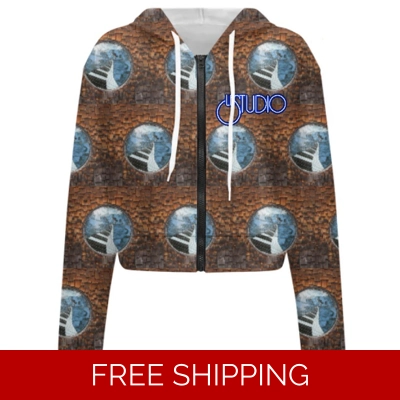Custom Ladies Long Sleeve Cropped Hoodie Piano window 2
